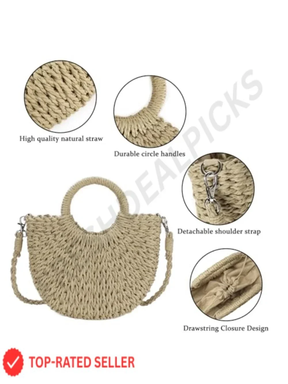Handwoven Straw Beach Bag Woven Crossbody Shoulder Satchel with Top Handle
